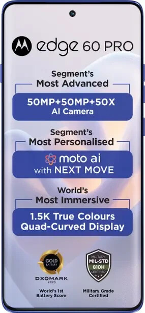 MOTOROLA Moto Edge 60 Pro 5G-Factory Unlocked Dual SIM-8GB 256GB-Dazzling Blue