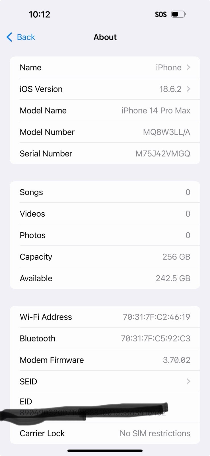 Apple iPhone 14 Pro Max MQ8W3LL/A 256GB Purple iOS 18.6.2 Bluetooth Wi-Fi