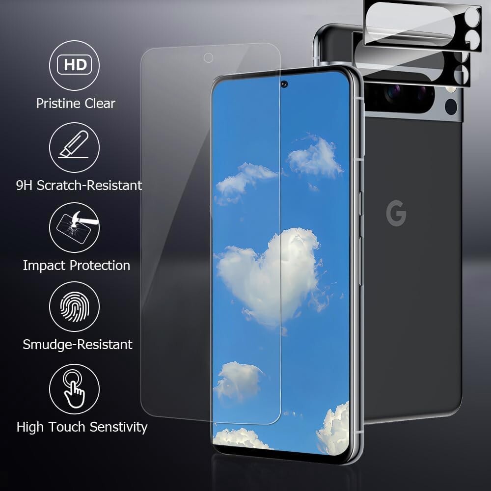 4in1 Screen Protector for Google Pixel 8 Pro Screen and Camera Lens Protector 9H