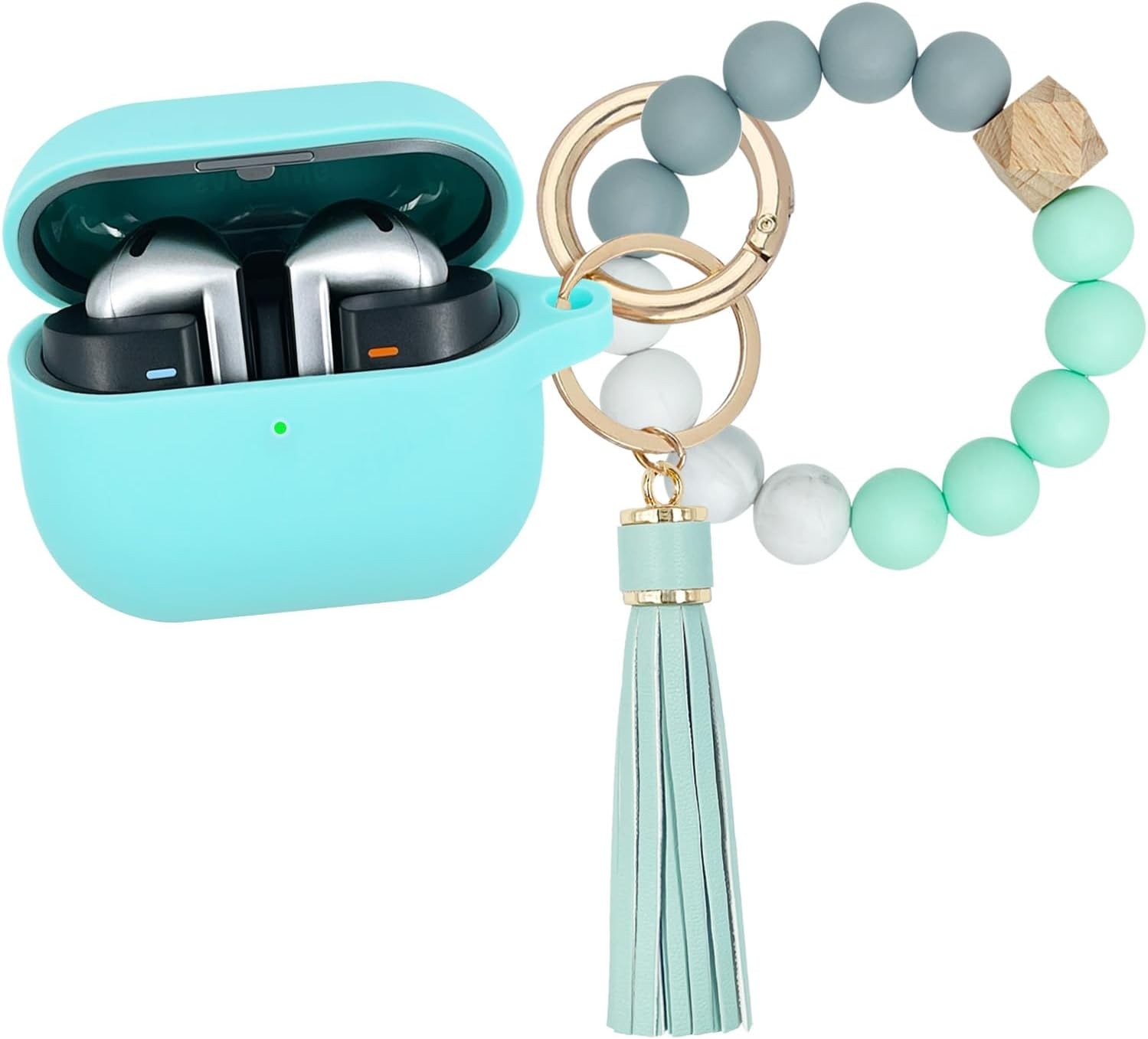 Mint Green Silicone Case with Keychain for Samsung Galaxy Buds 3 Pro & 3