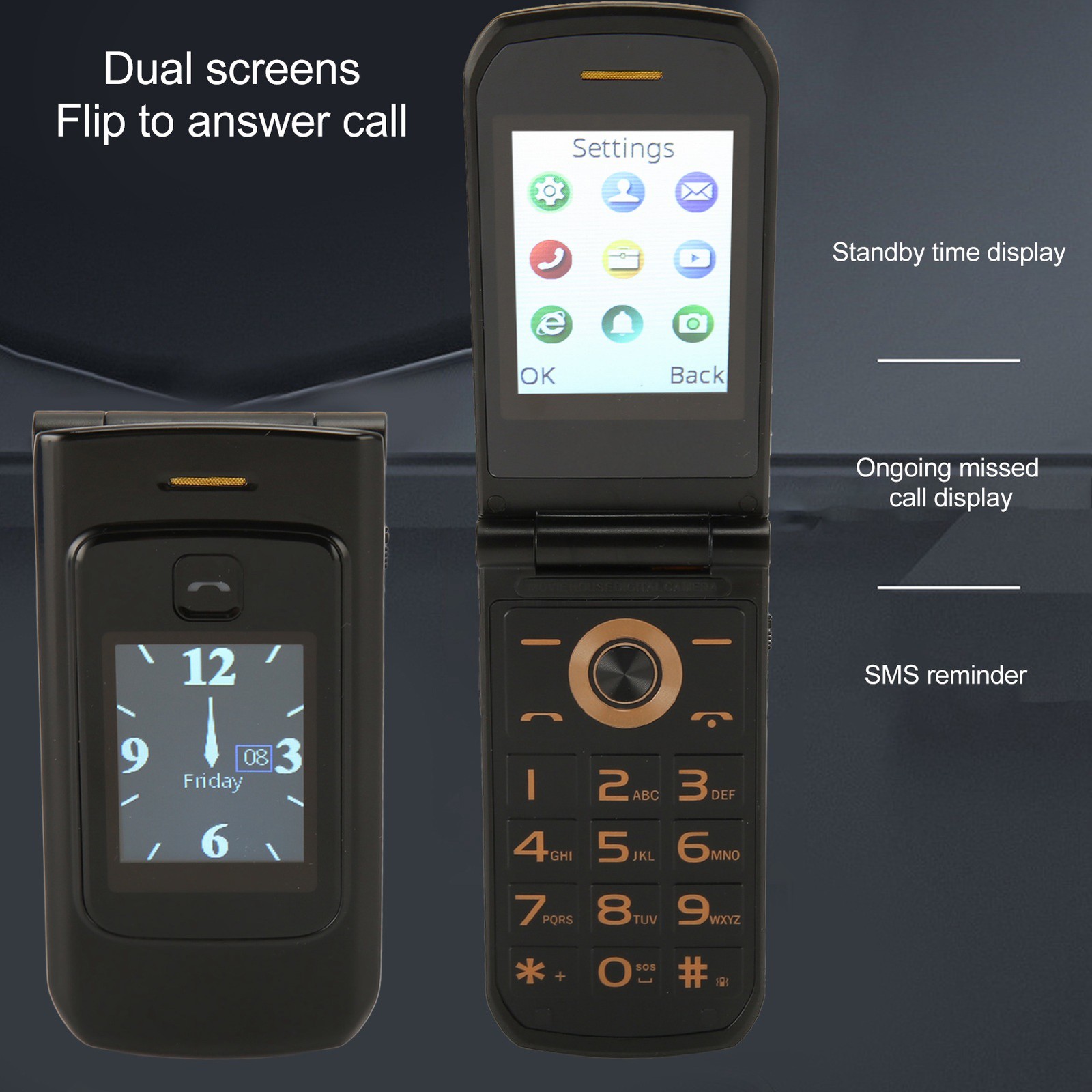 YEEMI K21+ 4G Flip Cell Phone Big Button 2.6in 1.77in Dual Screen Loud Soun XYIY