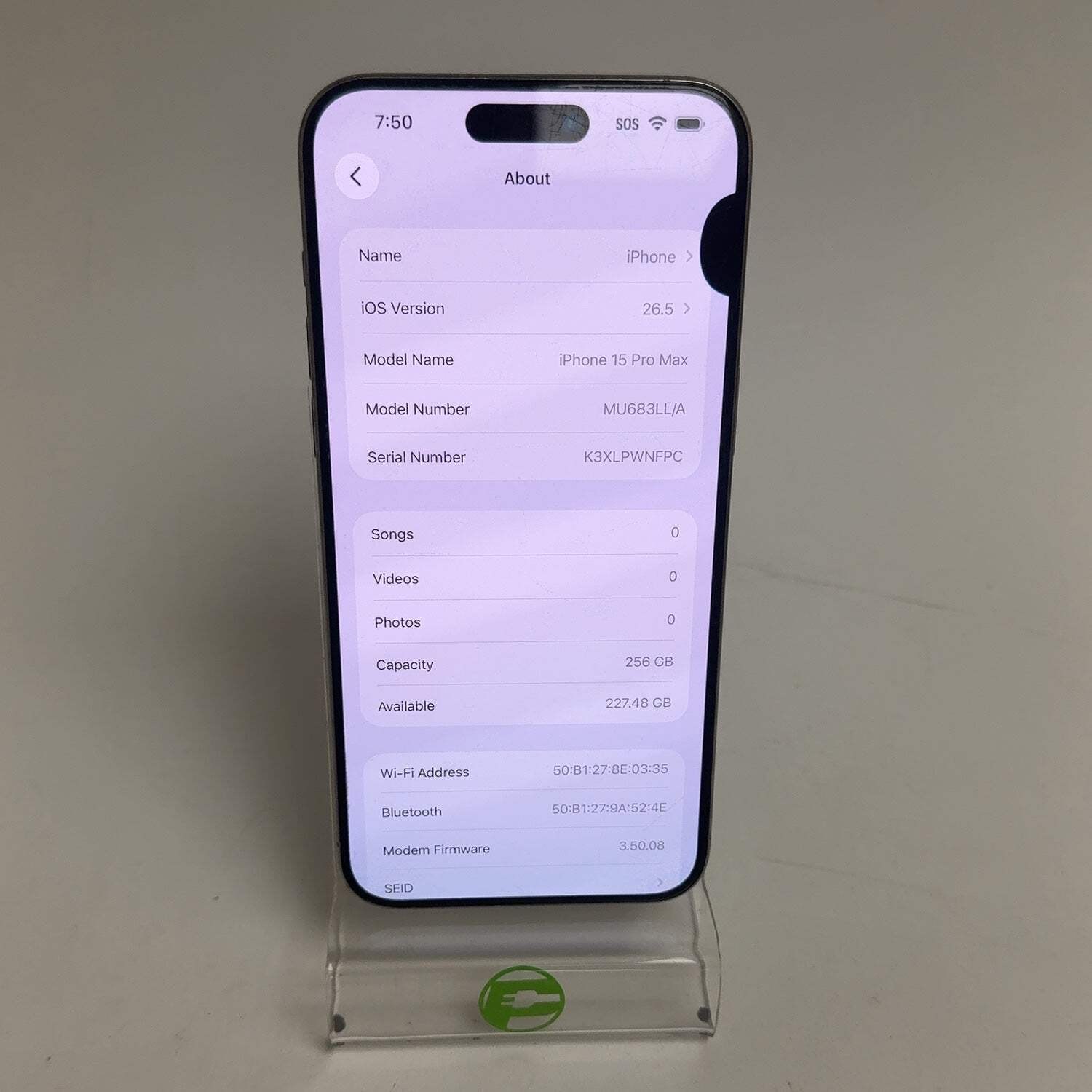 Broken Unlocked Apple iPhone 15 Pro Max 256GB 26.5 MU683LL/A Cracked LCD Spot