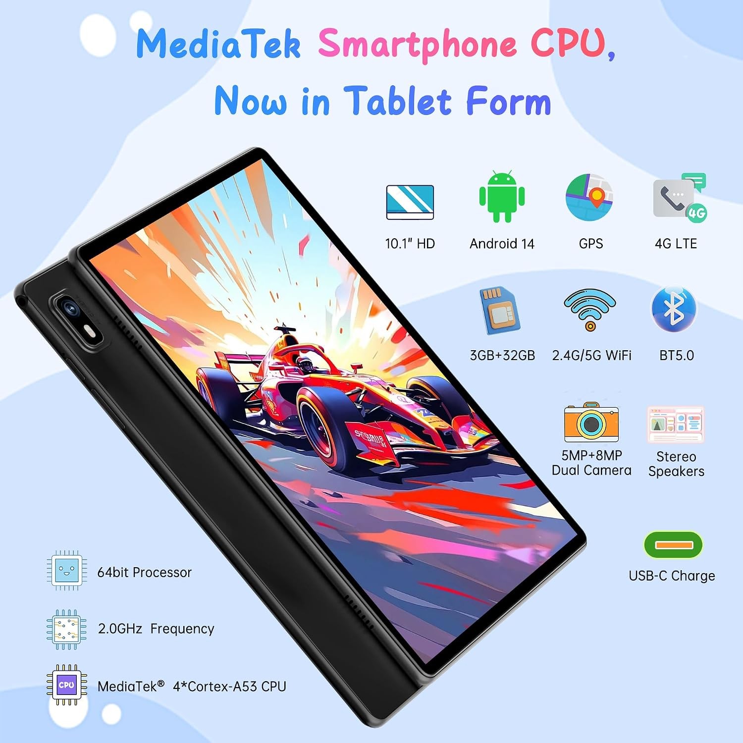 10 Inch 4G SIM Unlocked Android 14 Tablet with IPS SIM Card Slot Inch Android