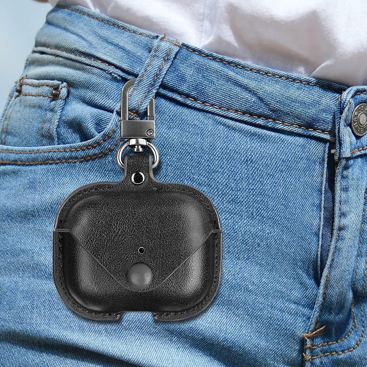 Genuine Leather Case for Apple AirPods Pro 3 Wireless Charging Case with Keychai