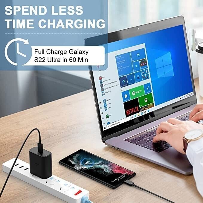 45w Type USB-C Super Fast Wall Charger+6FT Cable For Samsung Galaxy S23 S22 M