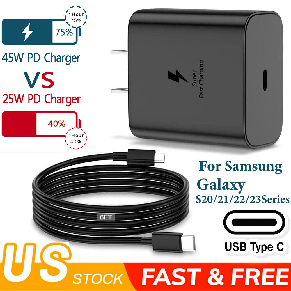45w Type USB-C Super Fast Wall Charger+6FT Cable For Samsung Galaxy S23 S22 M