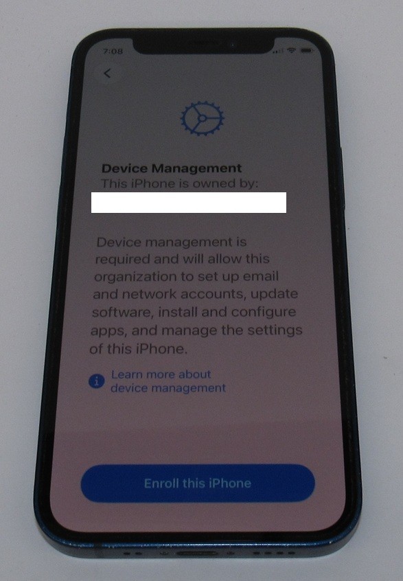 Apple iPhone 12 mini Blue– 64GB -A2176 – Locked To Device Management