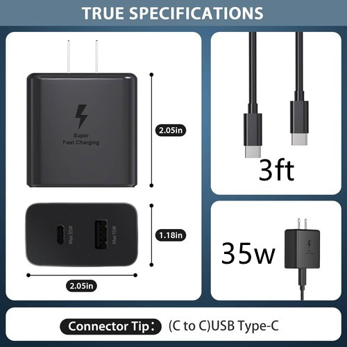 3FT Cable+35W USB-C Super Fast Wall Charger For Samsung Galaxy S21-S23 S24 S25