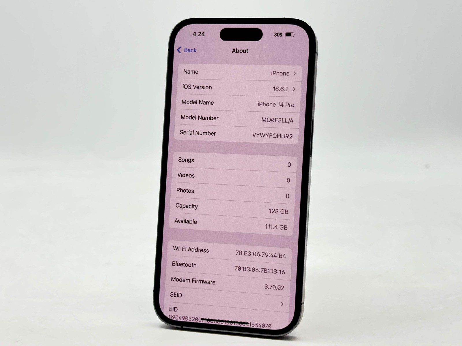 Unlocked Apple iPhone 14 Pro A2650 128GB Deep Purple 82% Battery Health