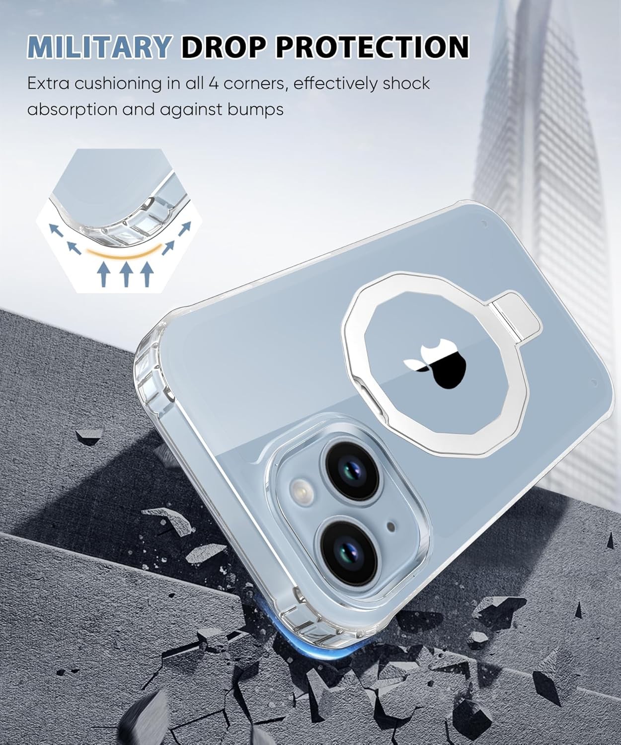 iPhone 14 Case, Built-in Screen Protector & Seamless Stand, Clear Full Body Cove