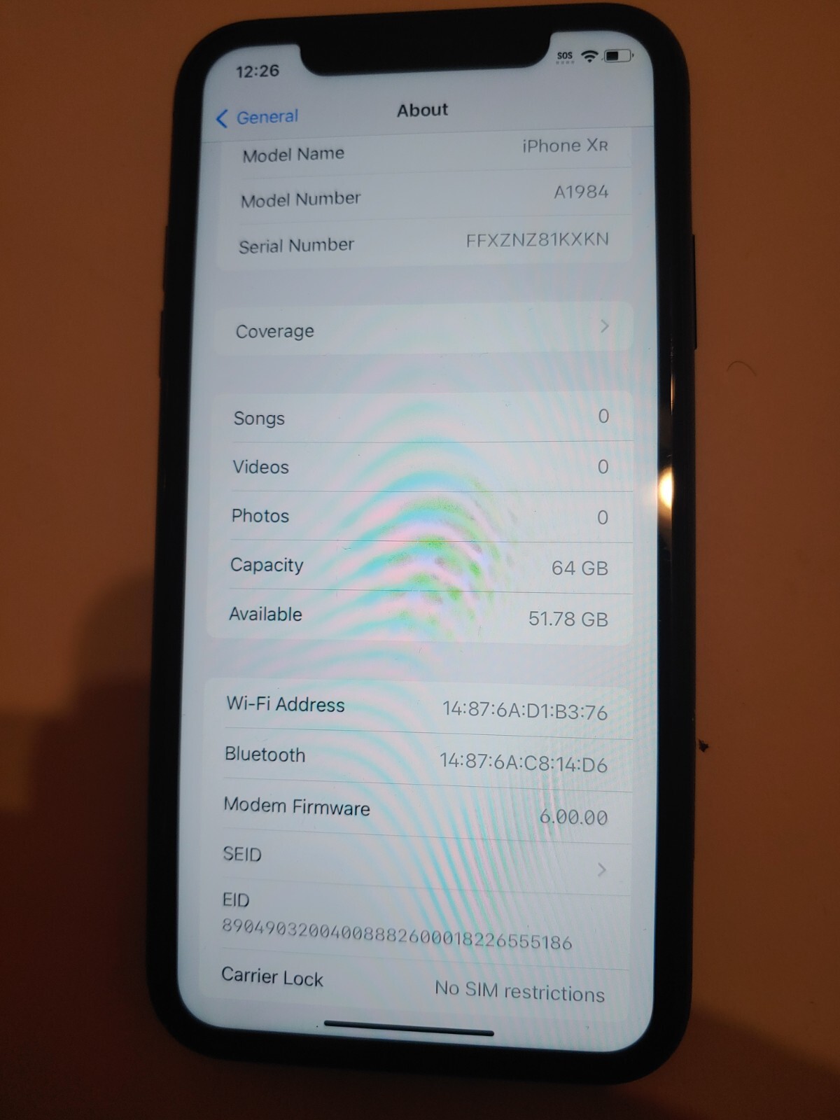 Cracked Back Apple iPhone XR 64GB Black A1984 (CDMA + GSM) Factory UNLOCKED