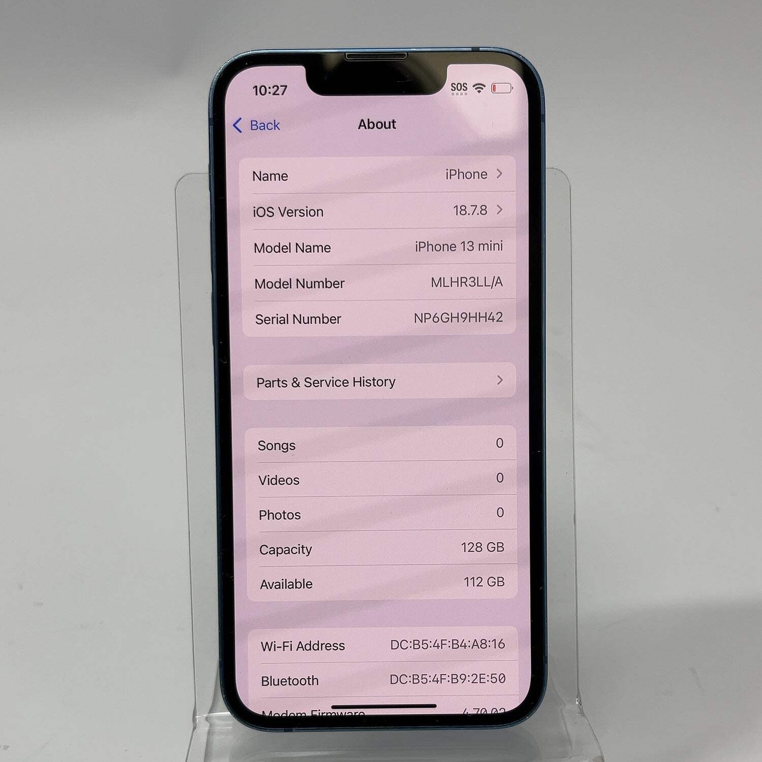 Broken Unlocked Apple iPhone 13 Mini 128GB 18.7.8 MLHR3LL/A Bad Battery