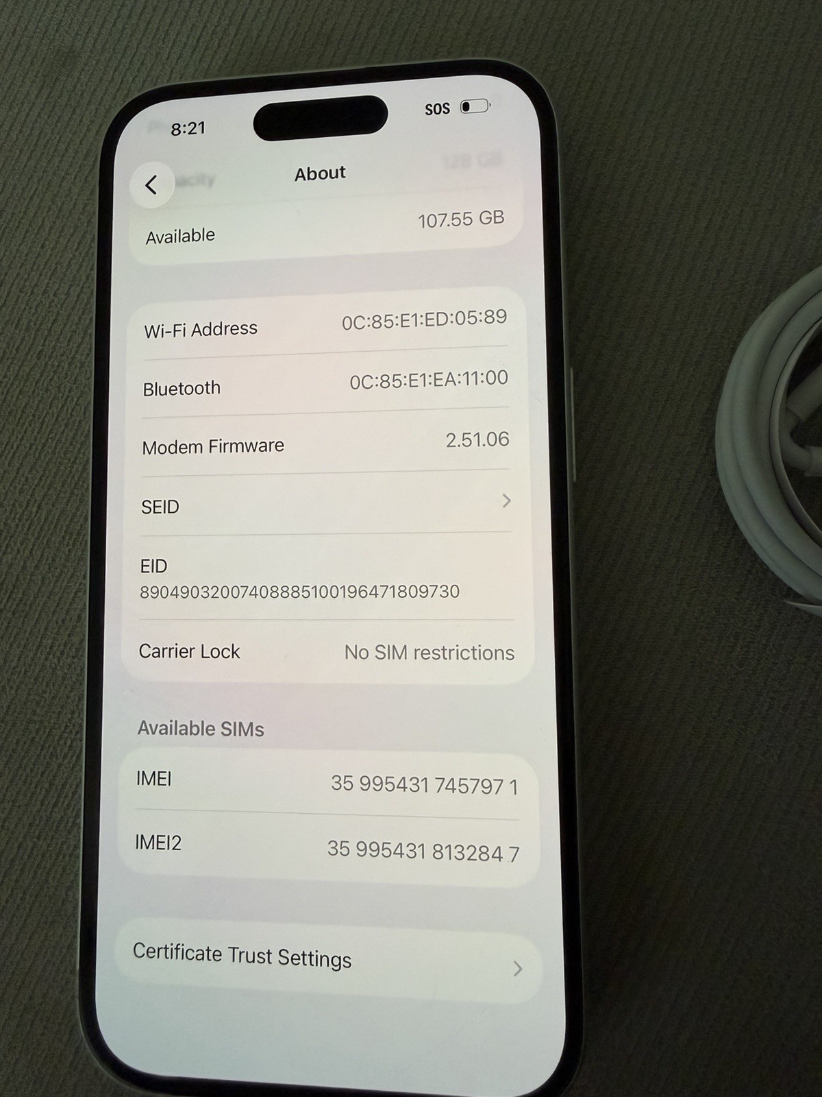 APPLE IPHONE 16 UNLOCKED 128GB WHITE 92% BATTERY
