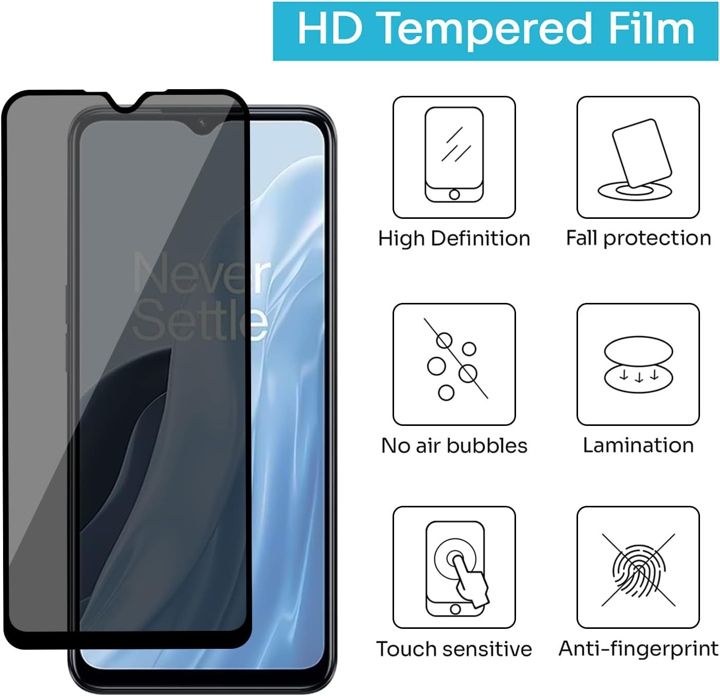 2PCS Privacy Screen Protector for Oneplus Nord N300 5G Anti-Spy Tempered Glass