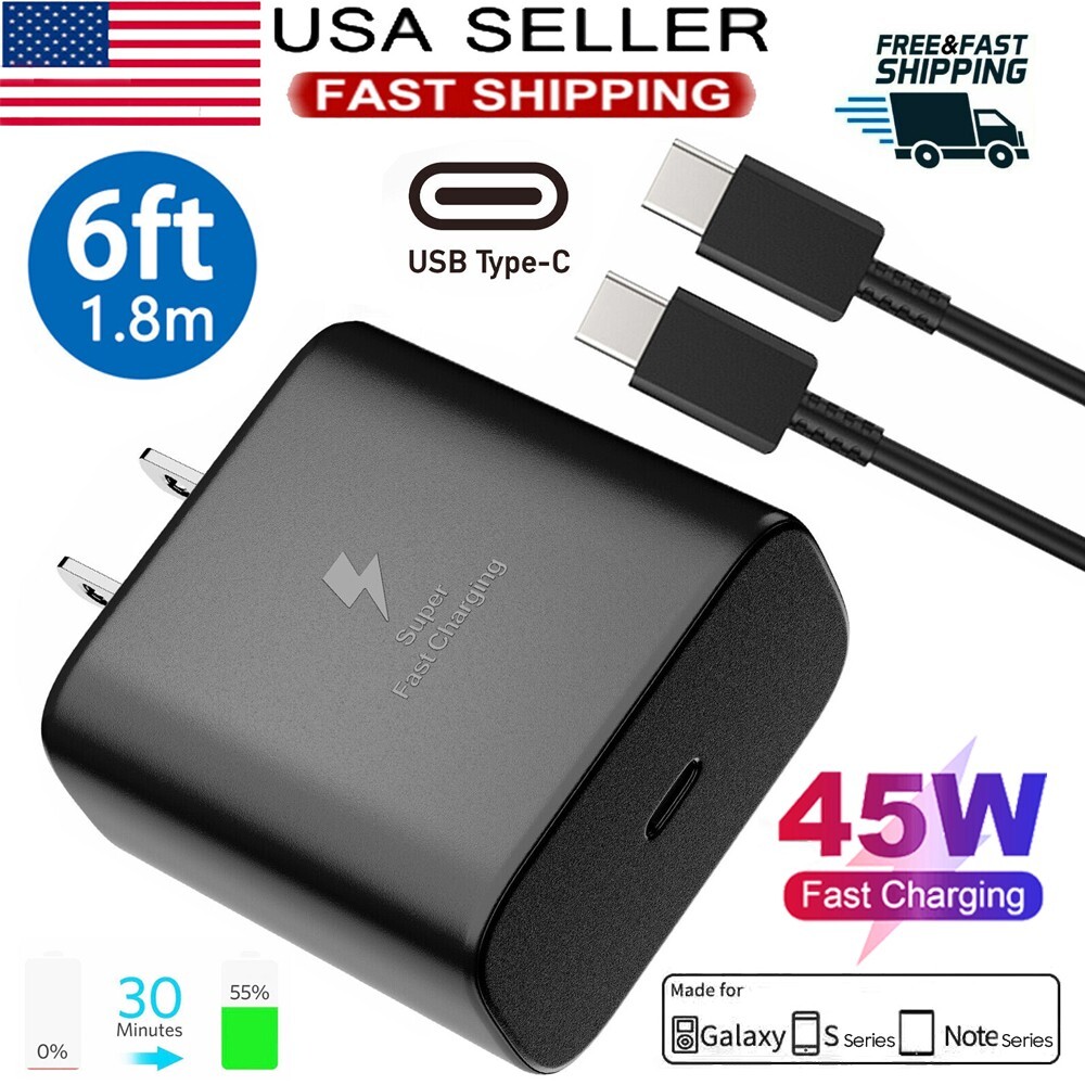 45W Type USB-C Super Fast Wall Charger+ 6ft Cable for Samsung Galaxy S20 S22 S23