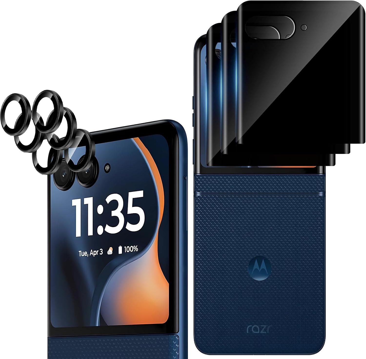 [3+3 PCS] Front Privacy Screen Protector & Camera Protector for Motorola Razr 20