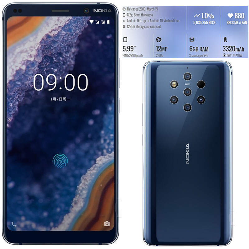 Unlocked GSM Original Nokia 9 Pureview 128GB WIFI LTE 4G5.99″ Smartphone 1/2-SIM