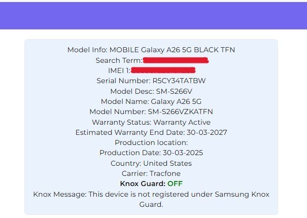Samsung Galaxy A26 5G SM-266V BLACK 128GB 6GB Smartphone TracFone ONLY No A/C