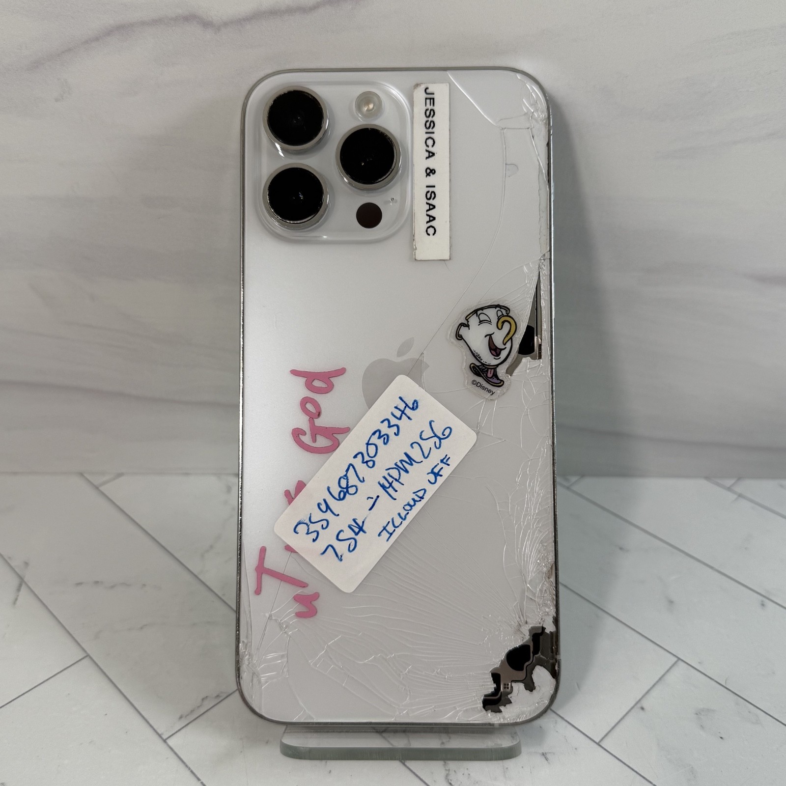 iPhone 14 Pro Max 256GB Unlocked Silver A2651 Cracked Screen LCD #H249