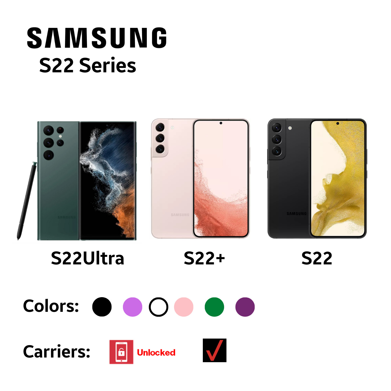 New Samsung Galaxy S22 S22+ plus S22 Ultra 5G FUlly Unlocked 2 YEAR WARRANTY