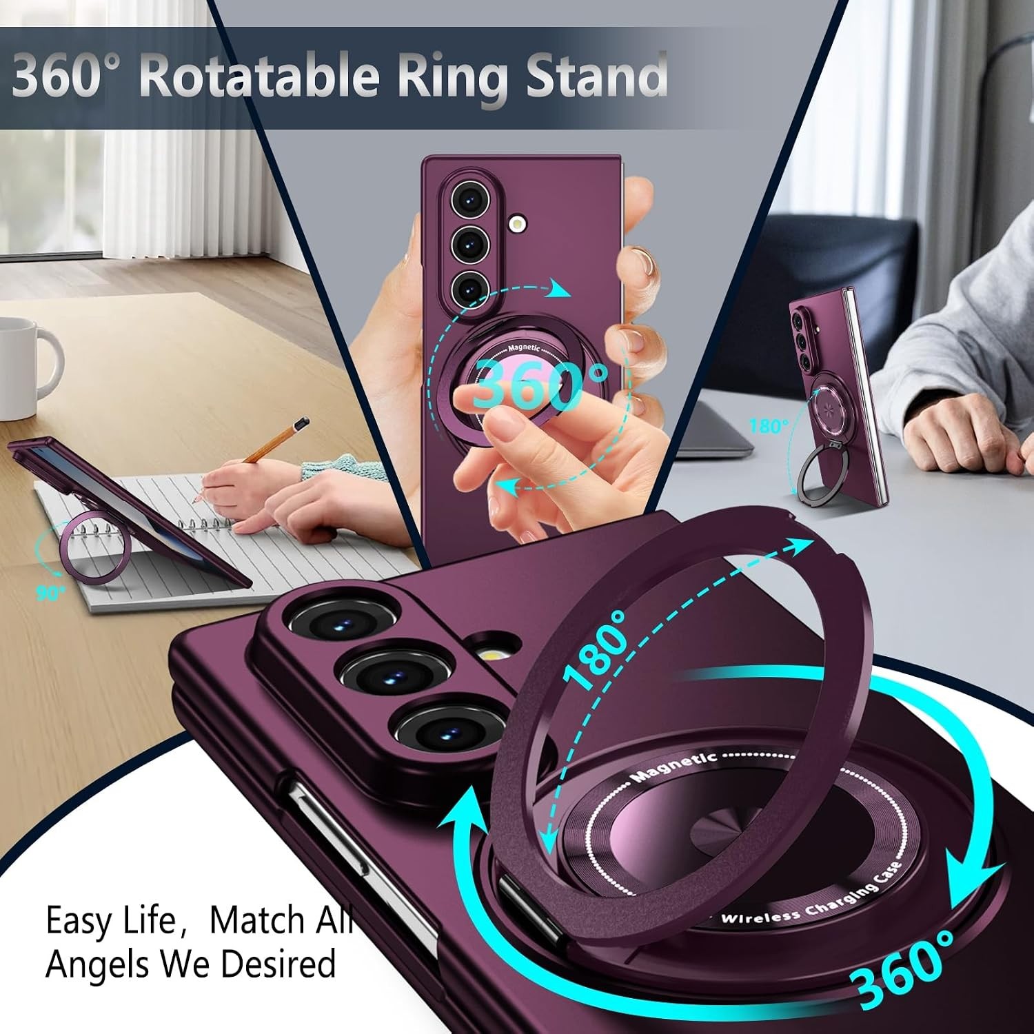 Burgundy Slim Shockproof Cell Cover with Magnetic Stand Ring for Galaxy Z Fold 7