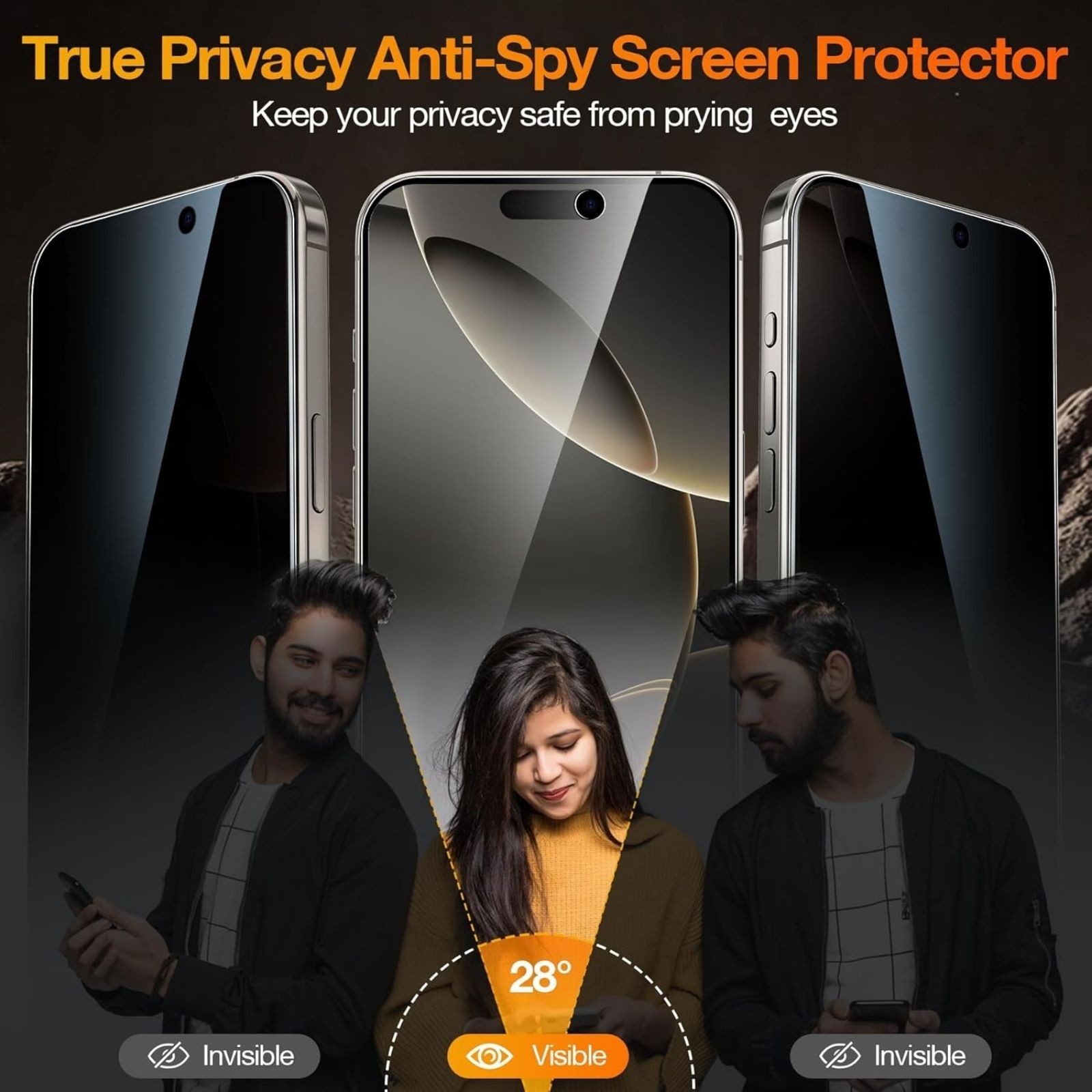 2 Pack Privacy Screen Protector for iPhone 16 Pro Anti Spy Privacy Screen 6.3 In