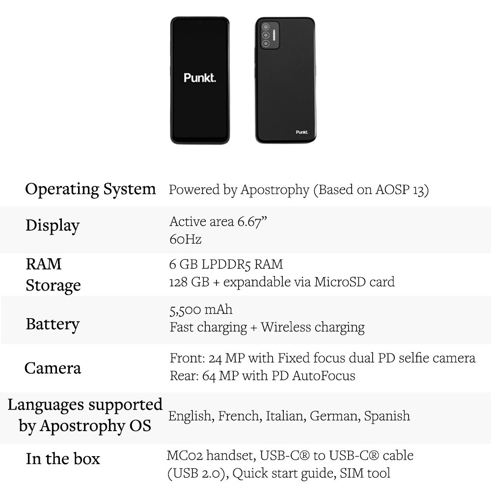 Punkt. MC02 Smartphone – 5G & 4G LTE 6GB RAM 128GB Storage 4K Video 64MP Camera