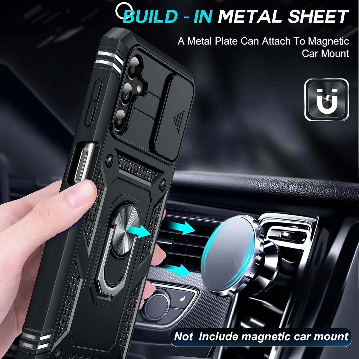 Samsung Galaxy A13-5G Phone Case with [2 Pcs] Tempered Glass & Kickstand, Black