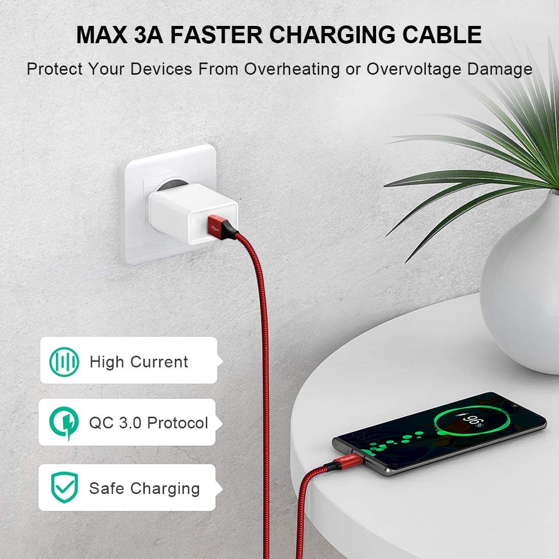 USB A to USB C Cable 5-Pack (3/3/6/6/10 ft) Fast Charging Type C Charger Cord