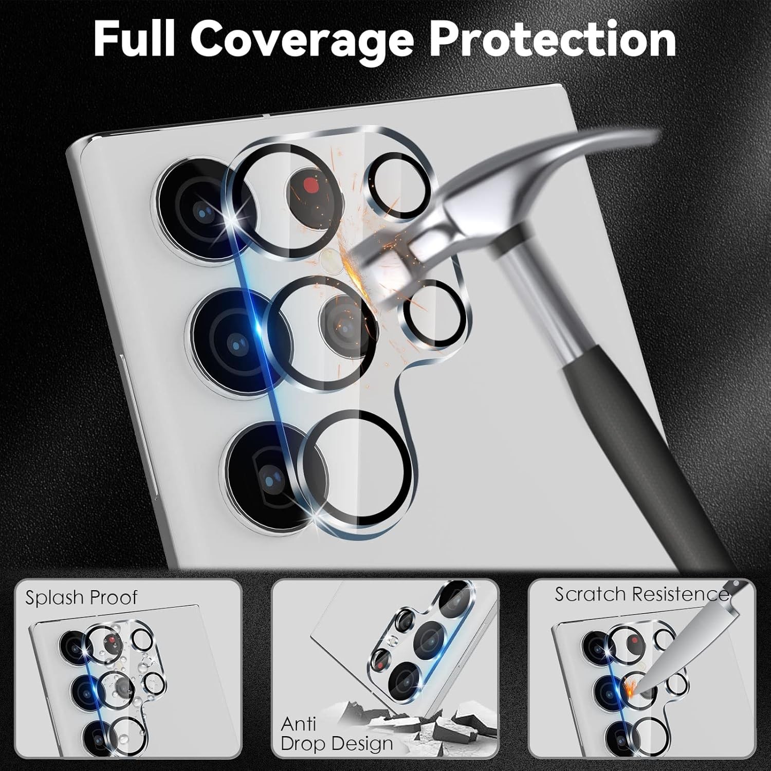 6.8in 4 Pack Camera Lens Protector for Samsung Galaxy S23 Ultra, 9H Tempered Gla