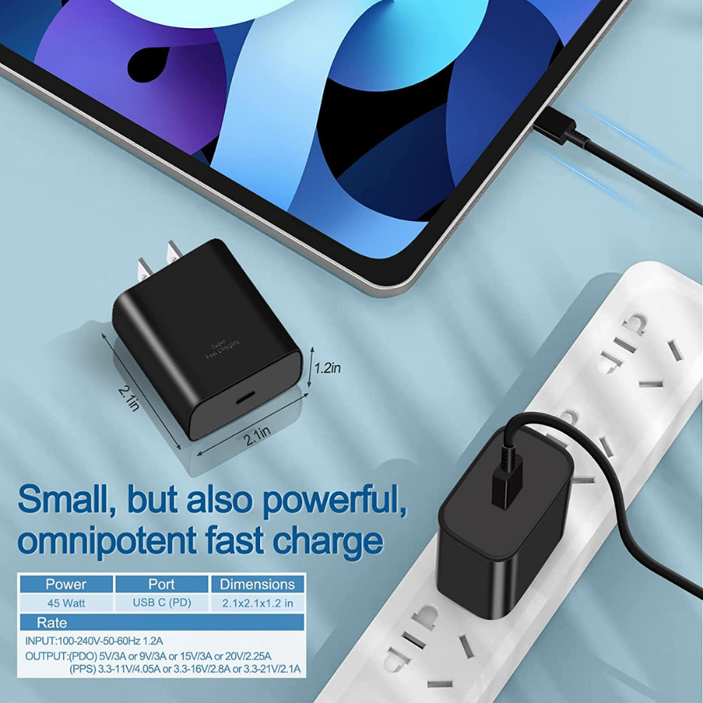 45W Super Fast Charging Type C Wall Charger+6ft Cable For Samsung Galaxy S20 S22