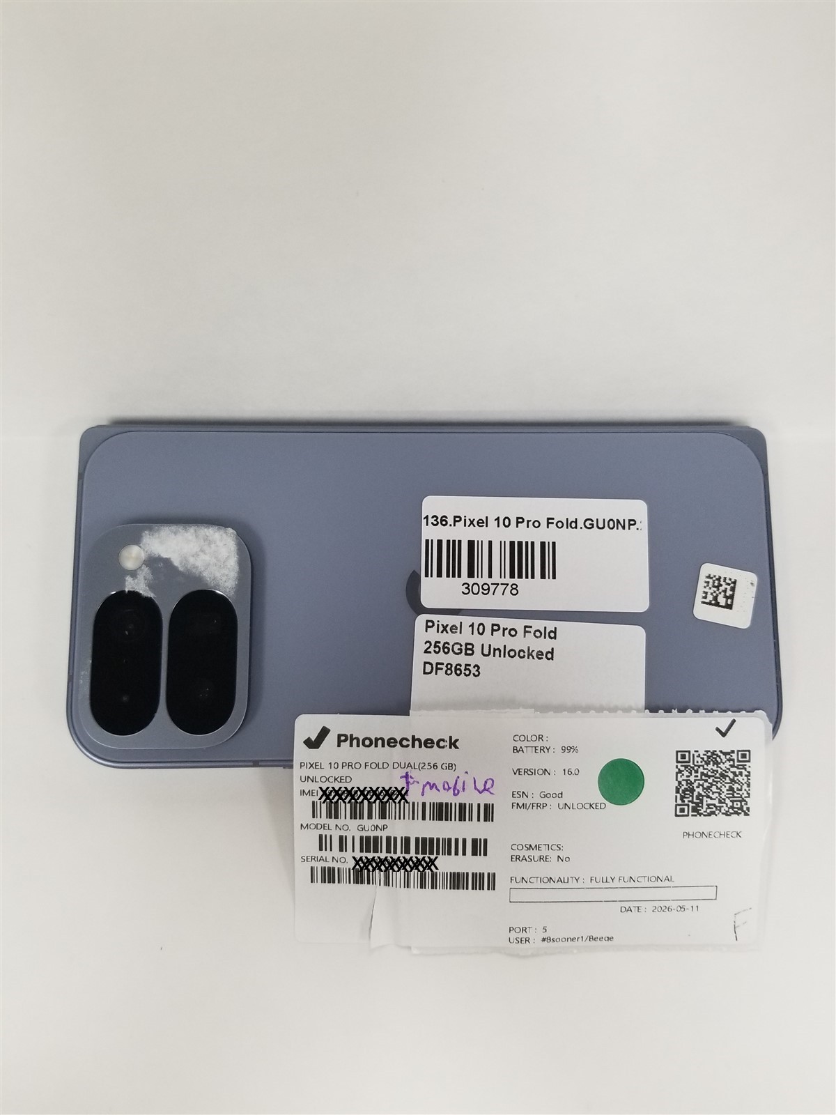 Google Pixel 10 Pro Fold 256GB Moonstone GU0NP (Unlocked) FullyFunctional DF8653