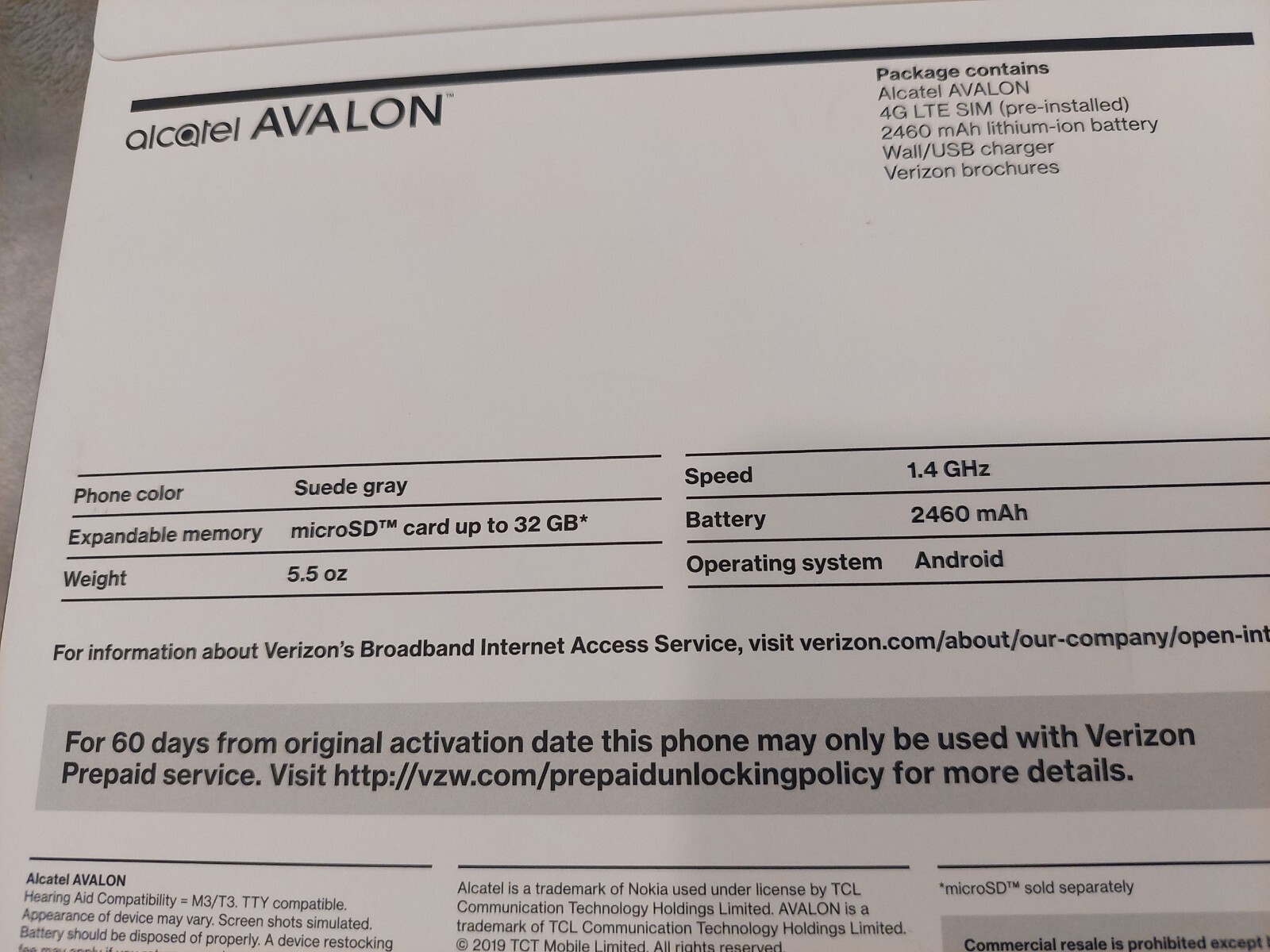 Verizon TCL Alcatel Avalon 16GB Prepaid Smartphone Grey 4G LTE Sealed Android