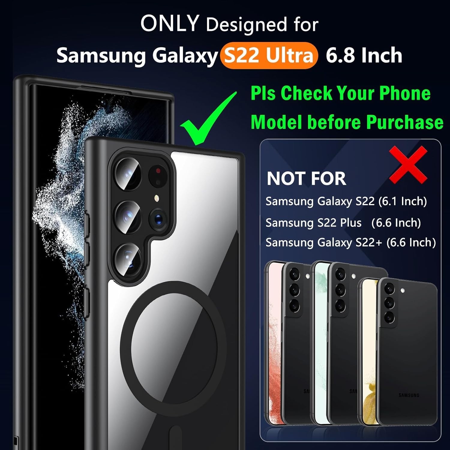 Samsung Galaxy S22 Ultra Case Shockproof Cover Full Body Protection Rugged-Black
