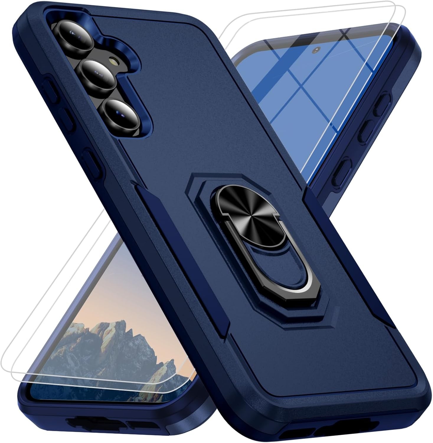 Heavy-Duty Dark Blue Phone Case for Samsung Galaxy S25 FE + 2X Tempered Glass