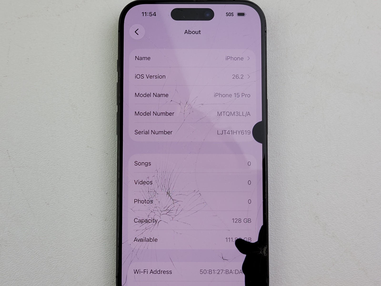 Apple iPhone 15 Pro (A2848) 128GB – Black Titanium (Unlocked) – *DAMAGED* T9624