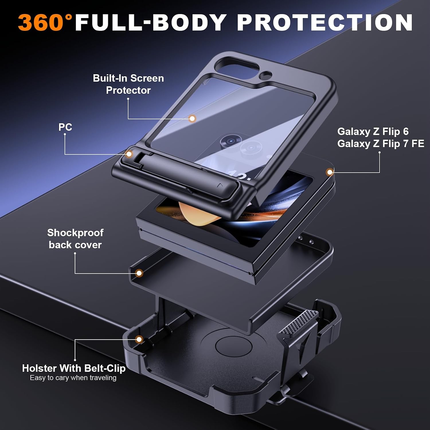 Case & Built-in Screen Protector for Samsung Galaxy Z Flip 7 FE/Z Flip 6 Rugged