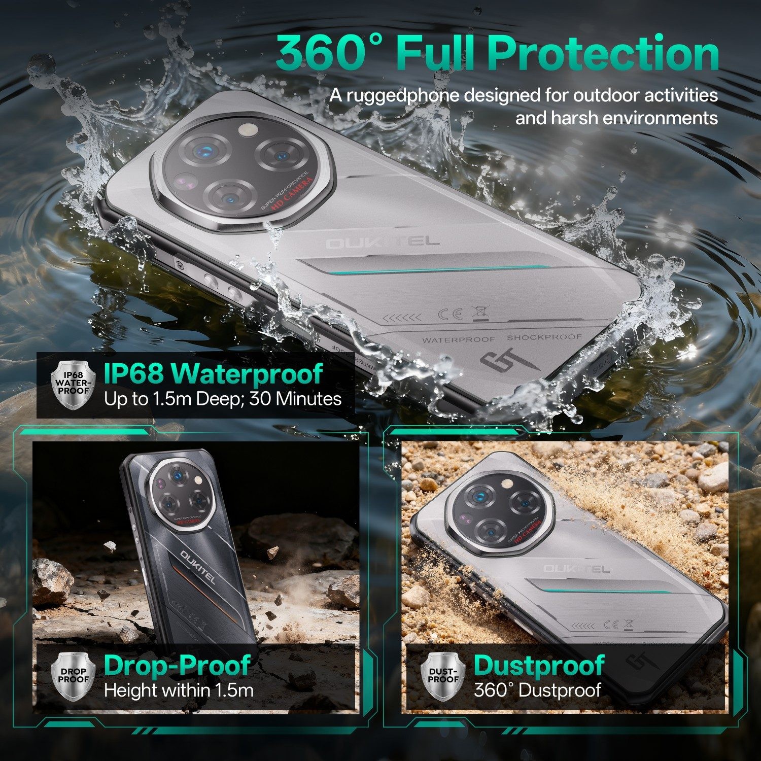 OUKITEL WP62 Rugged Smartphone 5G 36(12+24)GB+512GB/2TB 108MP 11000mAh Silver