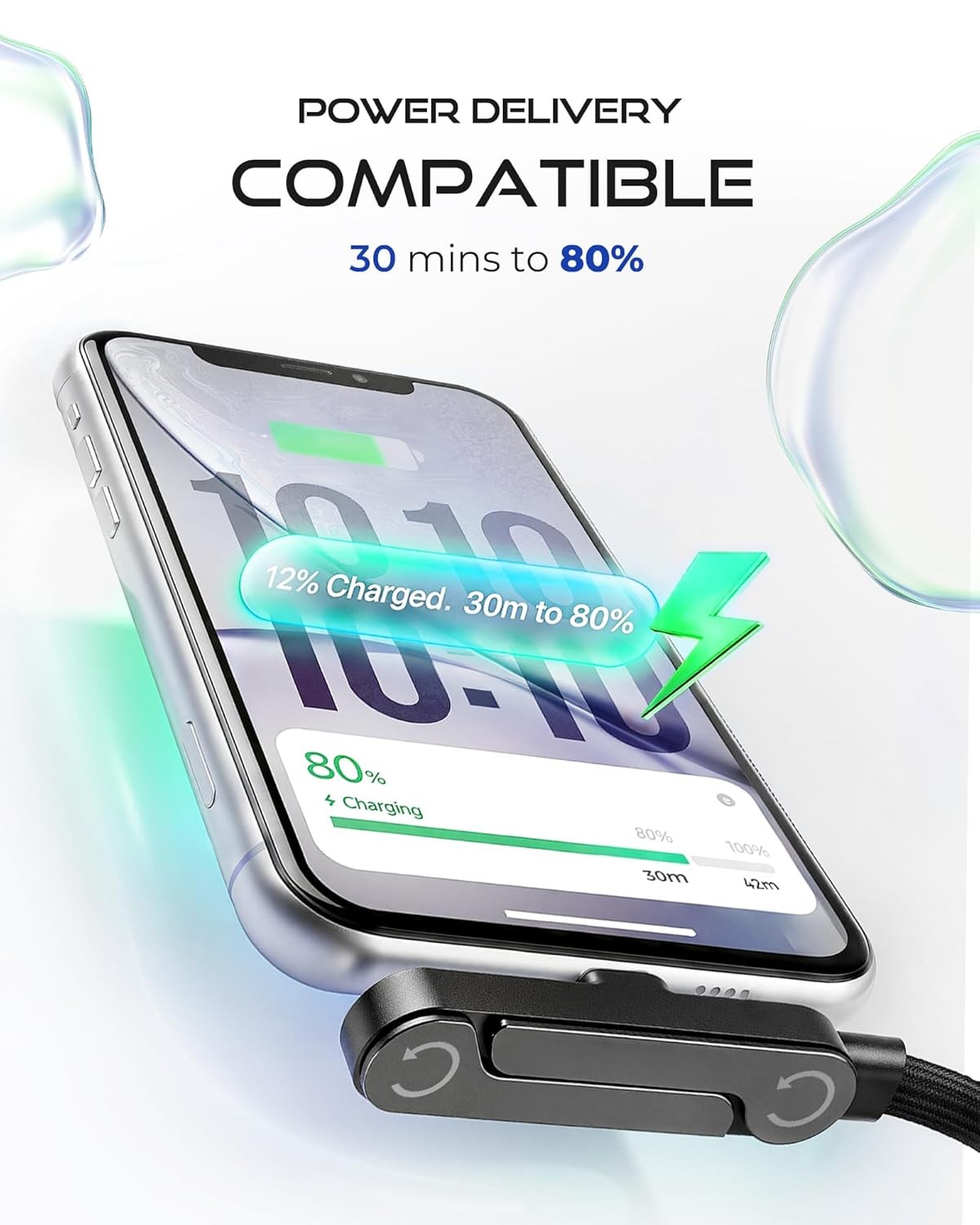 240W Fast Charging USB-C Cable with Built-in Phone Stand (5FT)