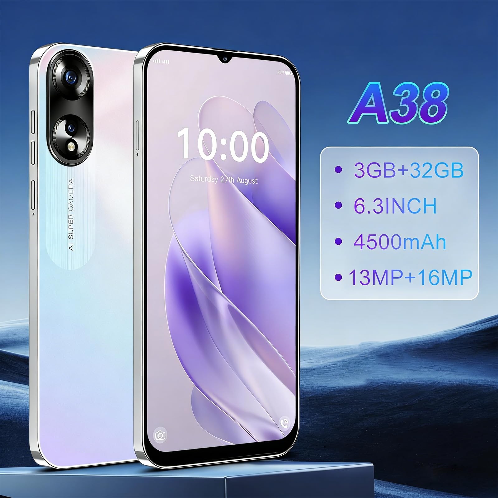 A38 4G Mobile Phones, 6.3 inch HD Screen, 32GB ROM Extension 256GB, Android 1…