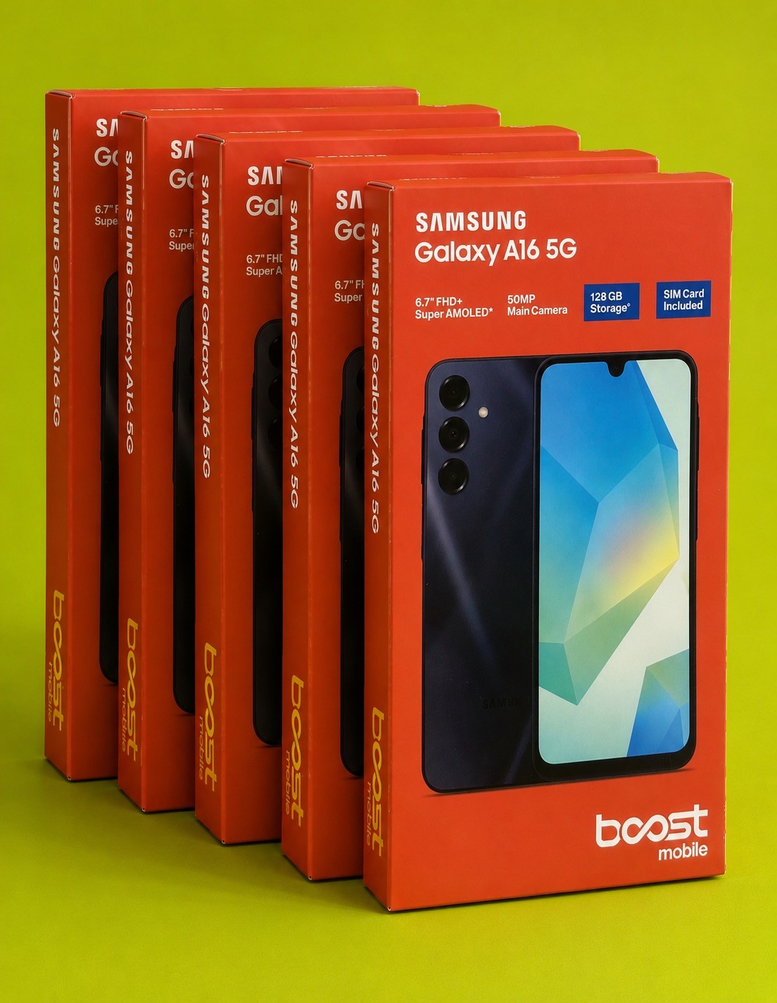 LOT OF 5 BOOST MOBILE SAMSUNG A16 5G 128 GB SM-A166U Black