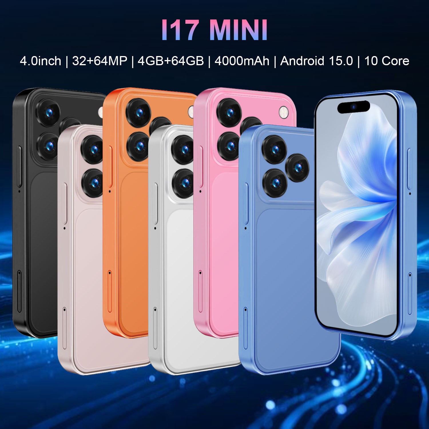 i17 Mini Smartphone 4GB+64GB Android Dual SIM 4G LTE Unlocked Cell Phone