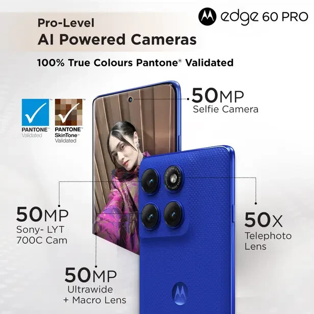 MOTOROLA Moto Edge 60 Pro 5G-Factory Unlocked Dual SIM-8GB 256GB-Dazzling Blue
