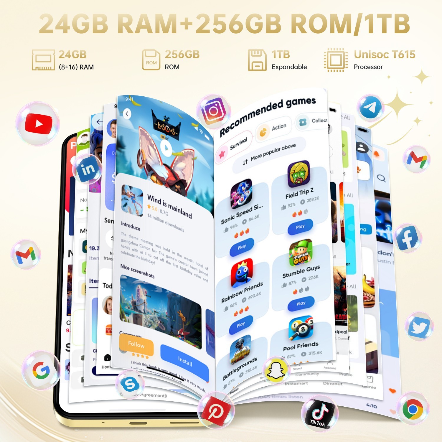OUKITEL C68 PLUS Cell Phone 7.2″ Dual Screen 24GB+256GB 6000mAh Android 15 64MP