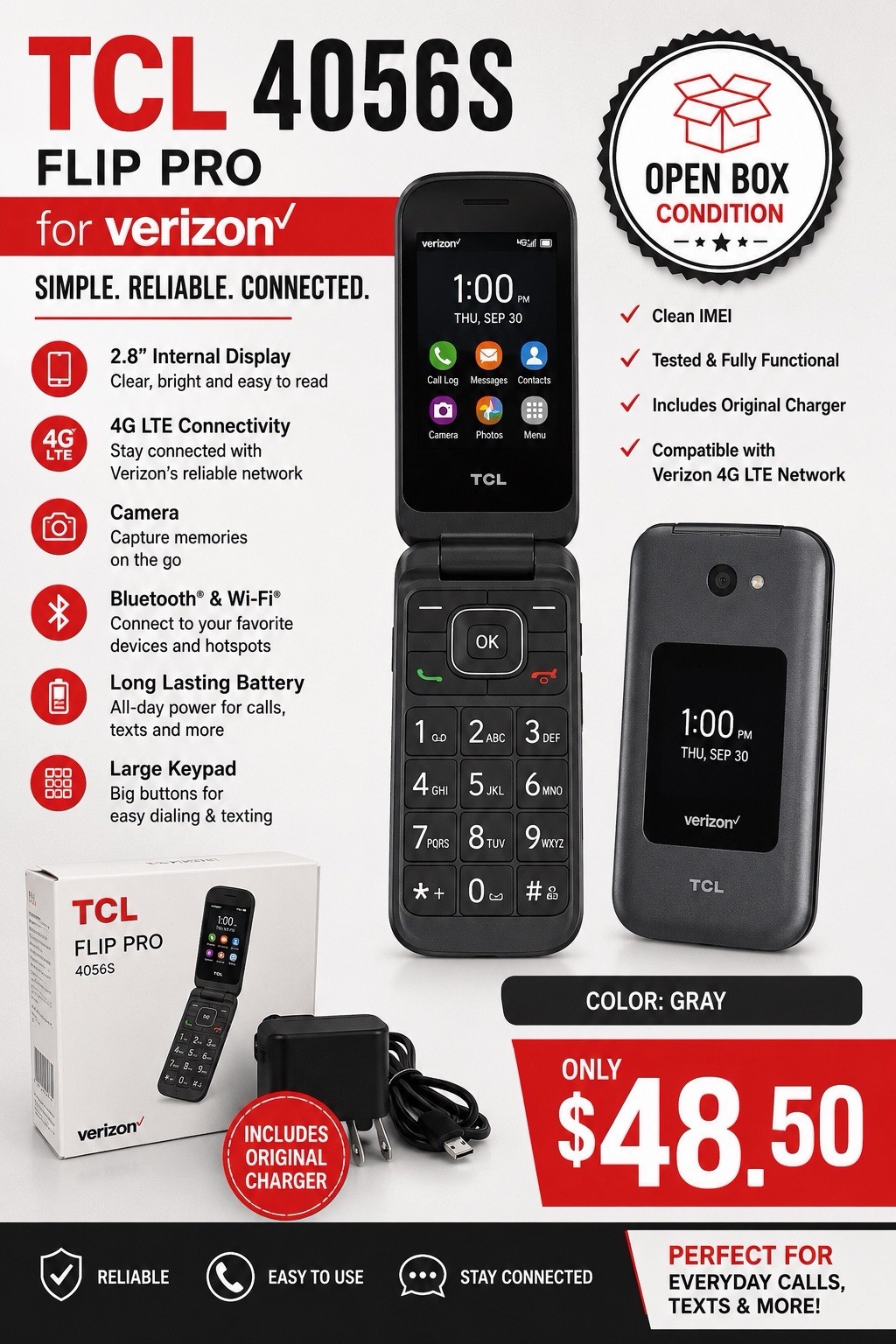 TCL Flip Pro 4056S 4G HD voice Verizon & GSM Unlocked excellent condition