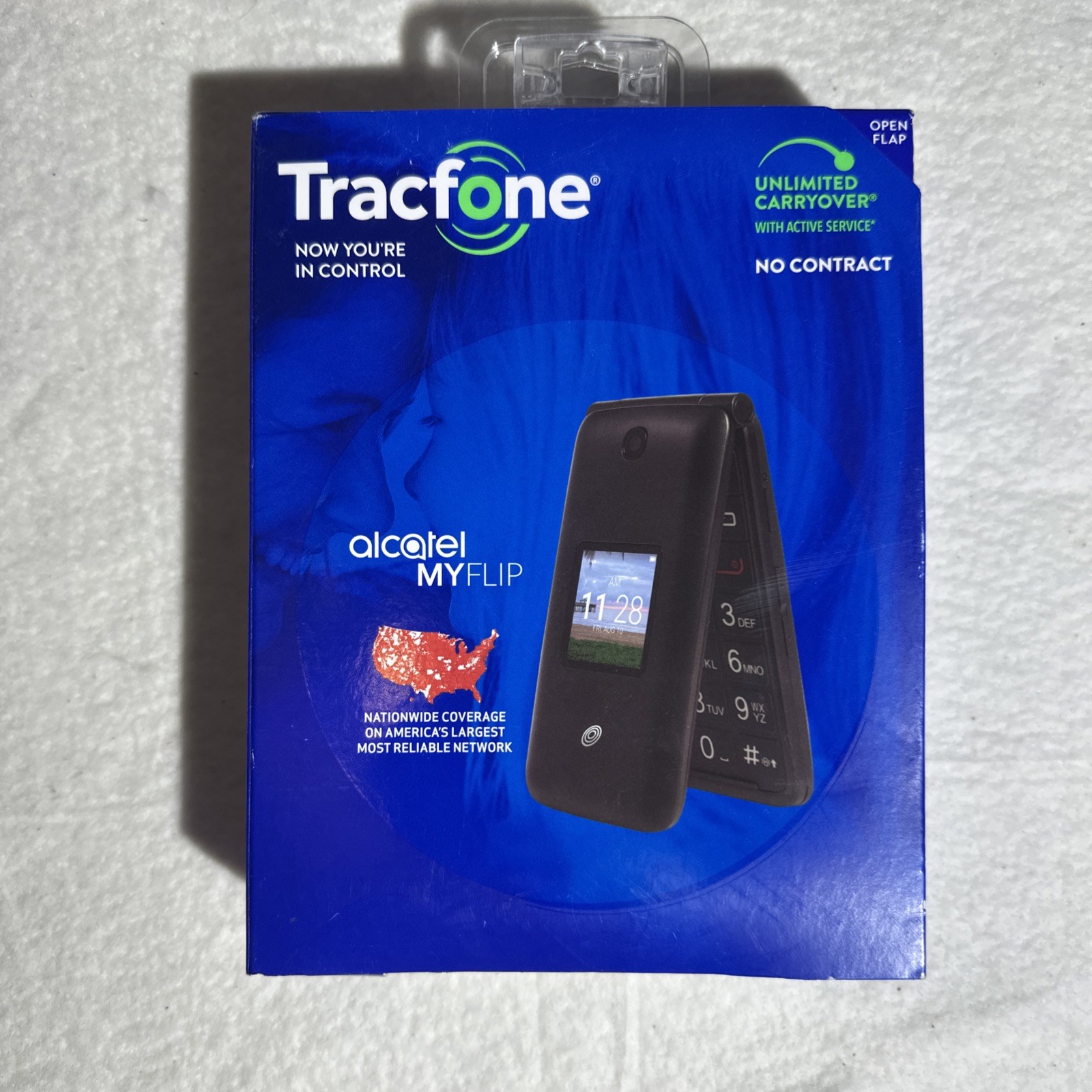 Tracfone Alcatel Flip Phone Unlimited Carryover With Active Service No Contract