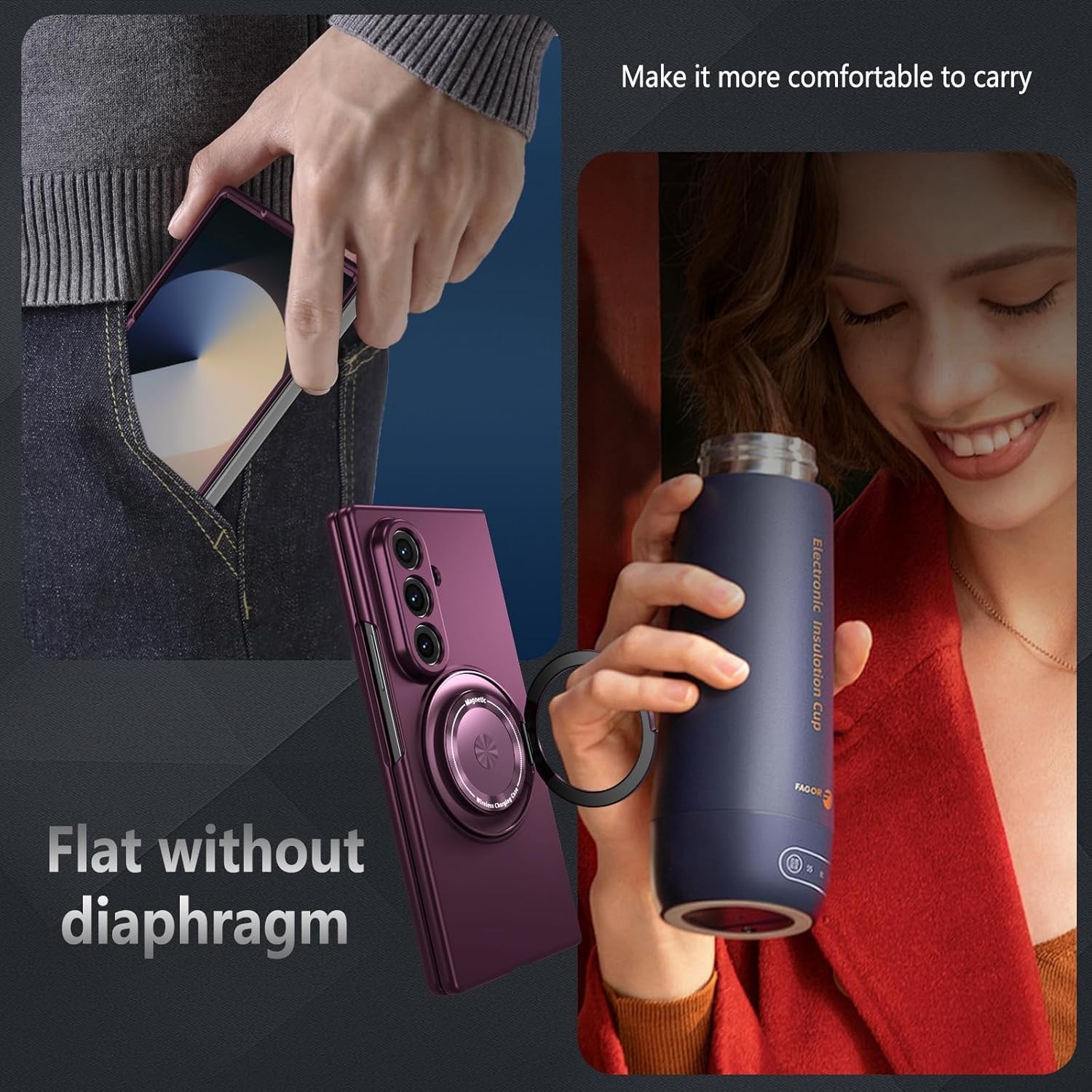 Burgundy Slim Shockproof Cell Cover with Magnetic Stand Ring for Galaxy Z Fold 7