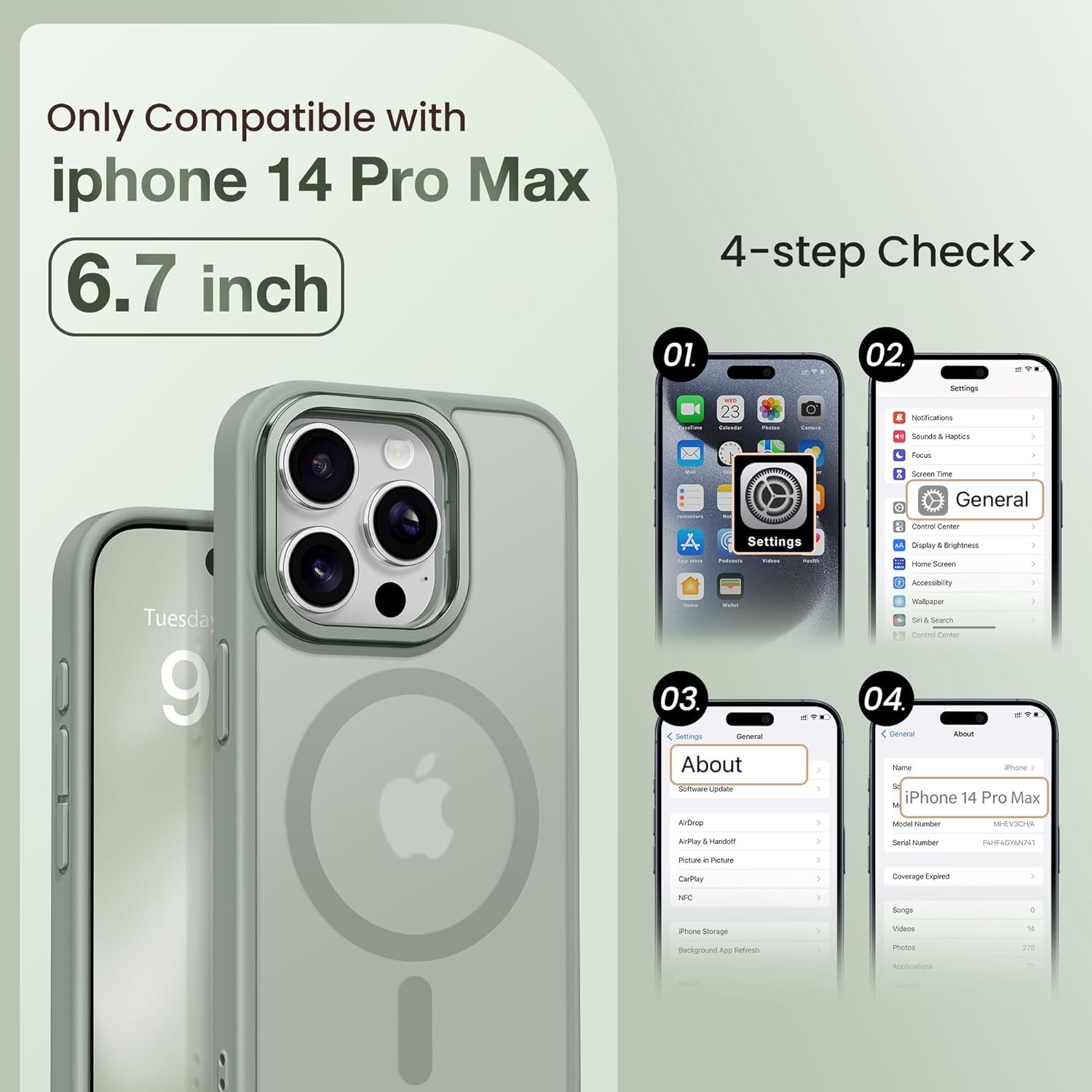 iPhone 14 Pro Max Case, Built-in Invisible Stand, Military-Grade Protection, Cal