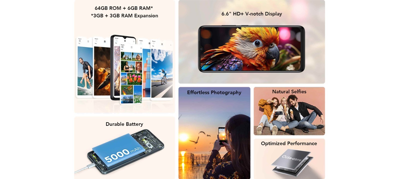 TCL 503 6.6″Display Factory Unlocked Android GSM Dual SIM 128GB Cell Phone GD