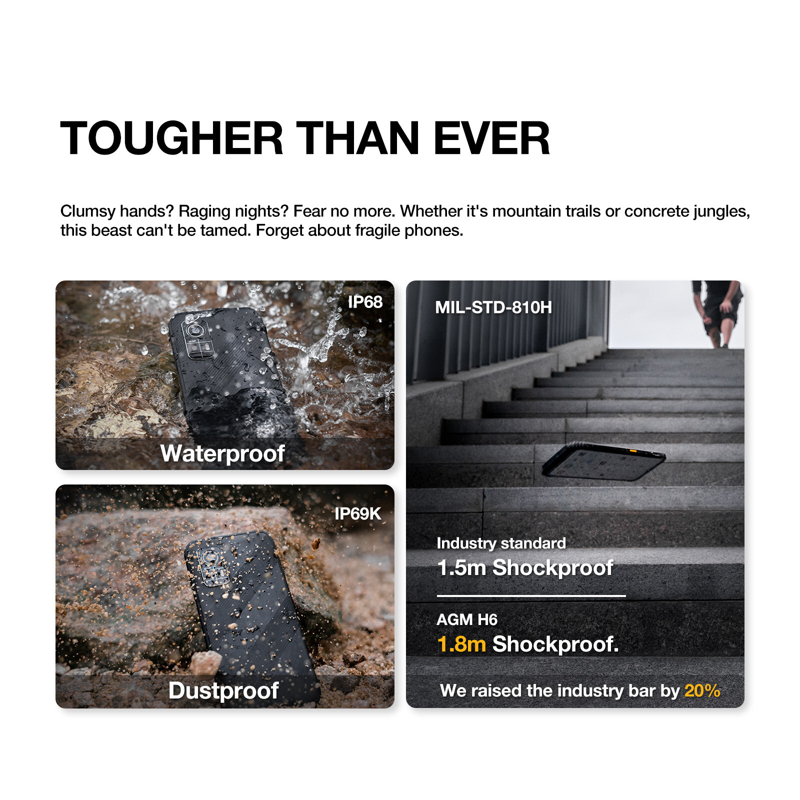 AGM H6 10.75mm Ultra-Thin Rugged Smartphone Unlocked 6.56” 16GB+256GB Phones
